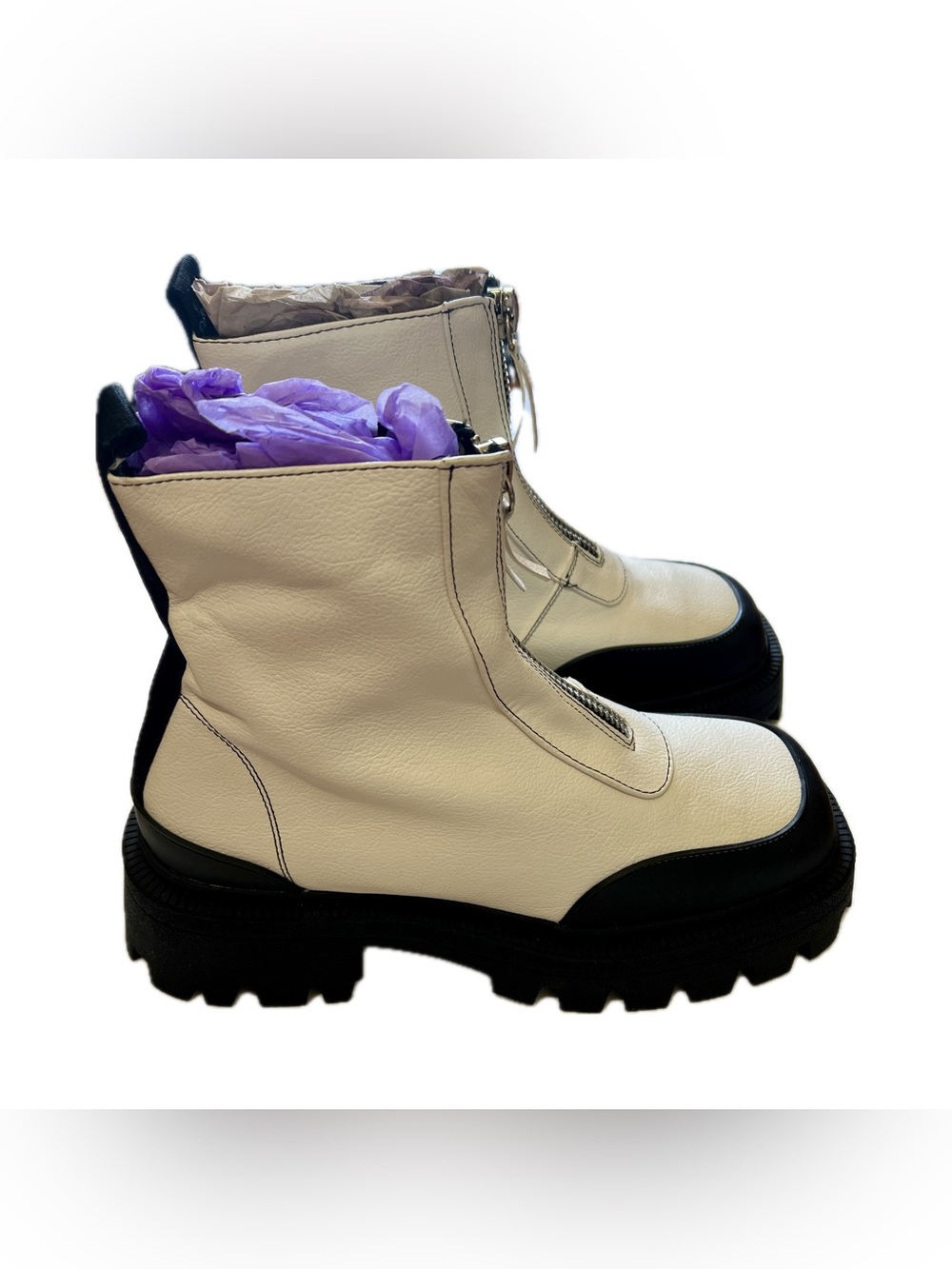 ASOS Design autumn square toe front zip boots in white patent US Women’s 9 UK 7 - Picture 6 of 12